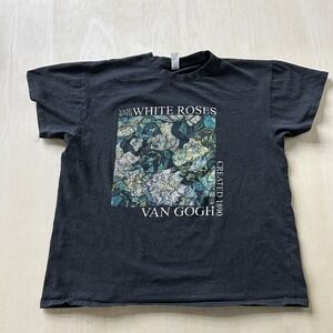 Van Gogh Shirt Mens XL Black Vase With White Roses Art Graphic Tee T-Shirt